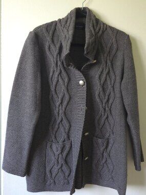 Saint James France Cable Knit Cardigan Sweater Grey Wool Blend Womens US 14 / La